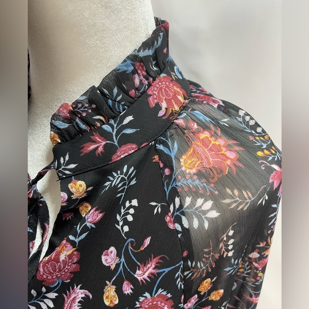 Harper 241 black and floral ruffled collar boho dress women’s size 6 - Picture 9 of 15